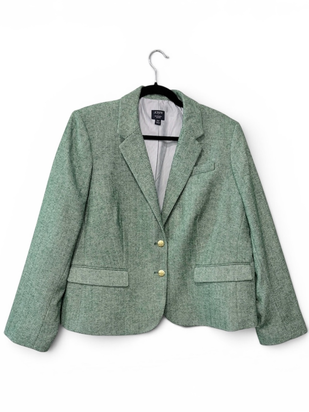 J. Crew Green Herringbone Schoolboy Blazer Wool Blend Womens Size 20